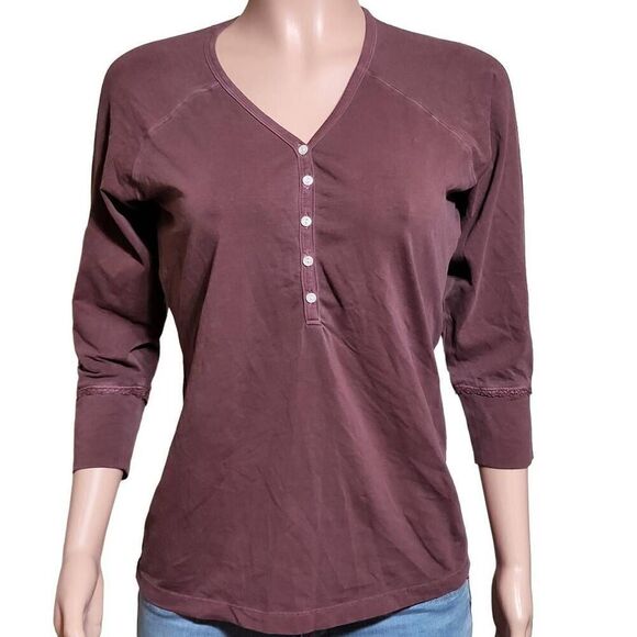 Pulp 3/4 raglan sleeve henley merlot with detail on front top M - Picture 2 of 6